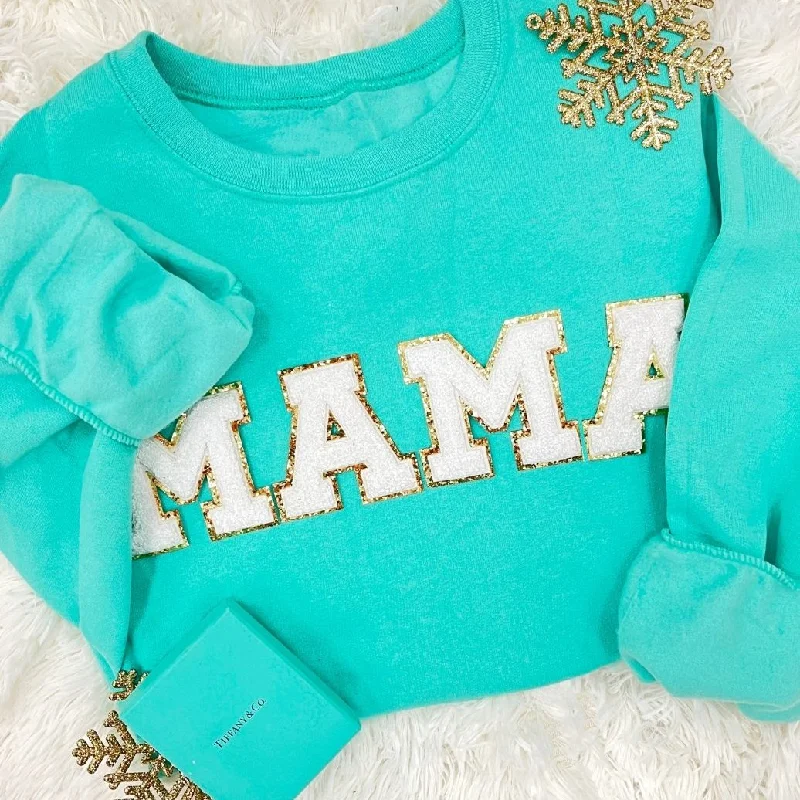 Mama/Mom Letter Patch Crewneck Sweatshirt