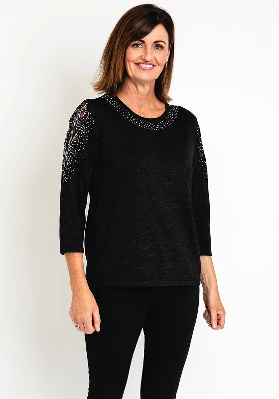 Natalia Collection Glitter Embellished Sweater, Black