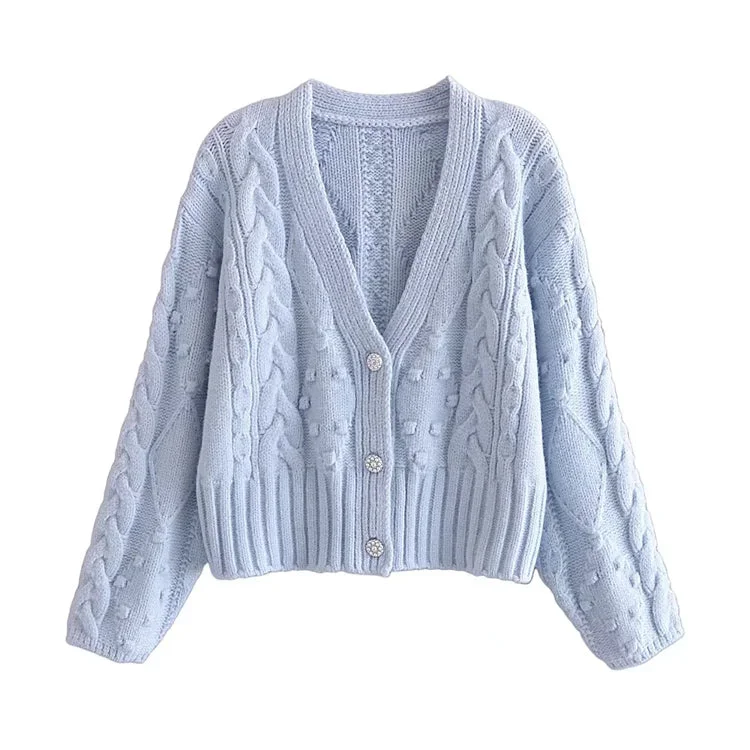 New artificial jewelry button knitted sweater cardigan coat  7330