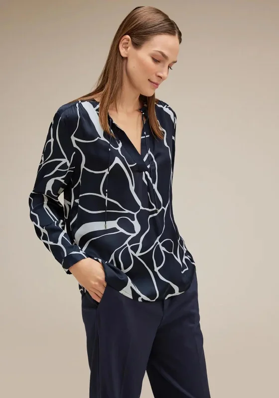 Street One Satin Print Blouse, Deep Blue