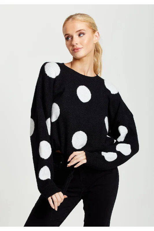 Liquorish White Polka Dot Jumper In Black