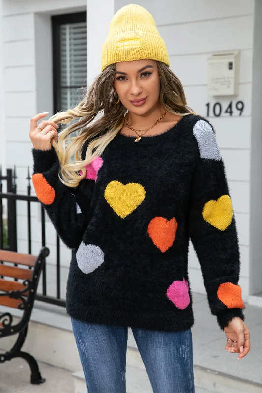 TastyHottie - Heart Pattern Round Neck Long Sleeve Sweater