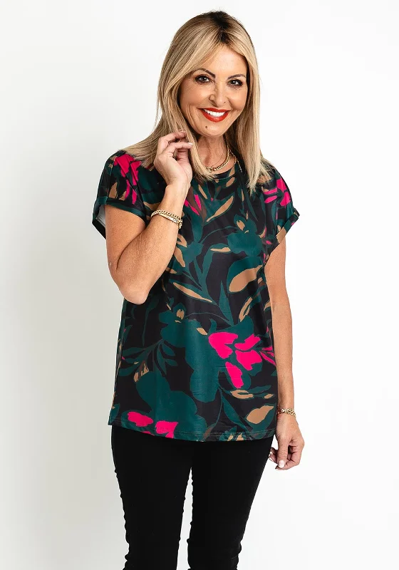 Fransa Round Neck Floral Print Top, Ponderosa Pine