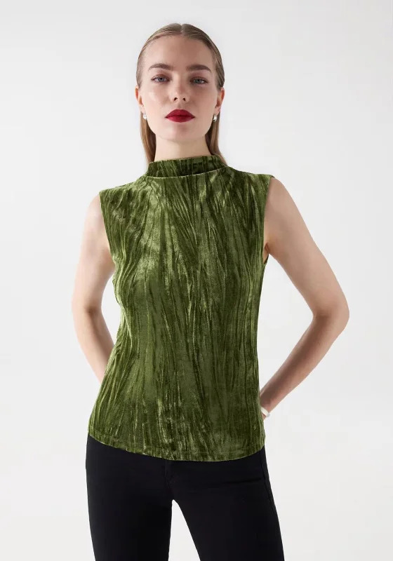 Salsa High Neck Velvet Top, Green