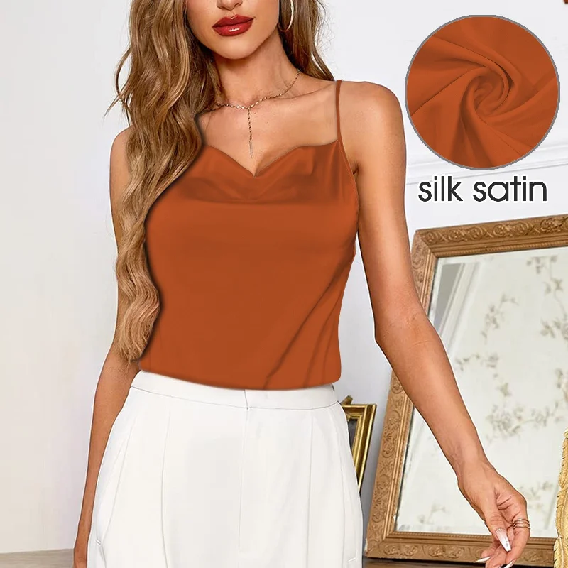 Copper Caramel Drop Neck Silky Satin-like Cami Top