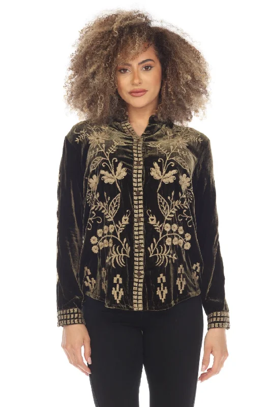 Johnny Was JWLA Georgina Velvet Embroidered Oversized Shirt Boho Chic J10723 *