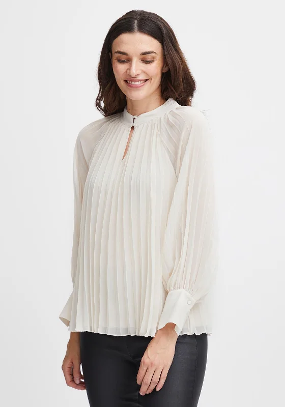 Fransa Keyhole Neckline Pleated Blouse, Whitecap Gray