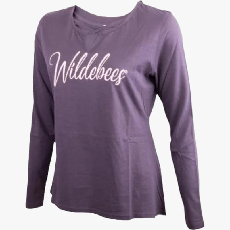 Wildebees Womens Cross Neck Hi Lo Slub Swing Tee Graphite