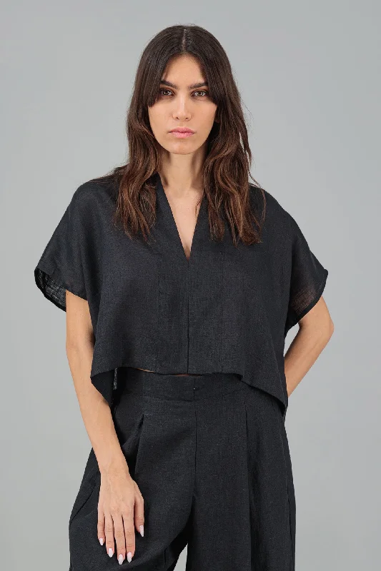 Ivy Kimono Linen Top Black