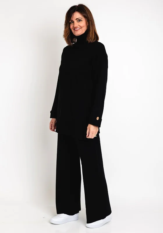 Serafina Collection Knit Sweater & Wide Leg Trouser Set, Black