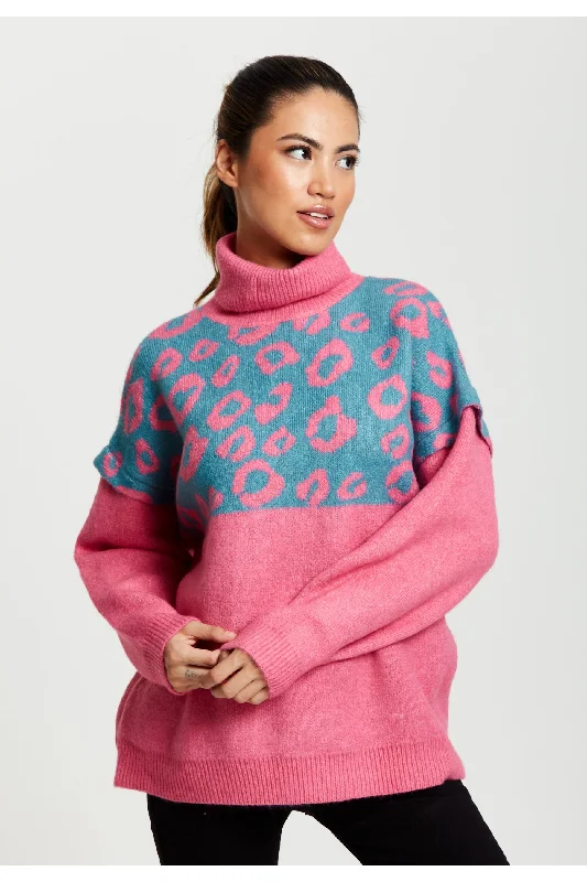 Liquorish Animal Pattern Roll Neck Jumper