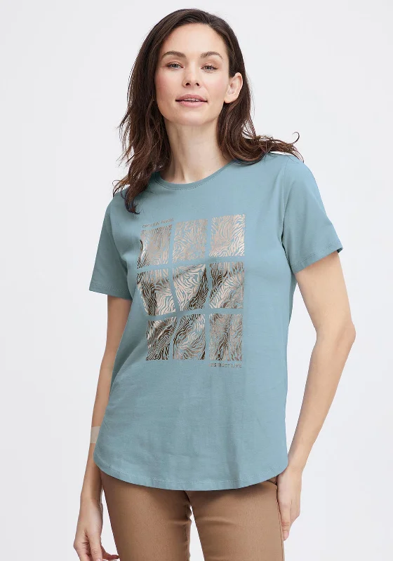 Fransa Ottilie Round Neck Graphic T-Shirt, Endless Sky Mix