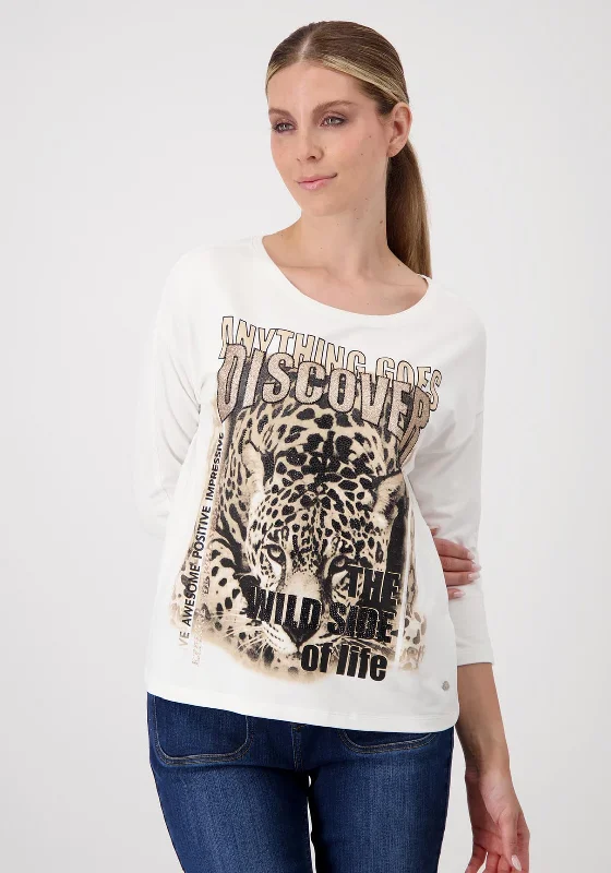 Monari Glitter Text Leopard Print Top, Off White