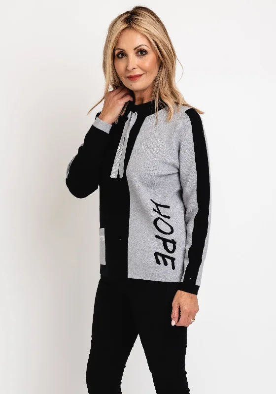 Micha Colour Block Text Print Knit Sweater, Grey & Black