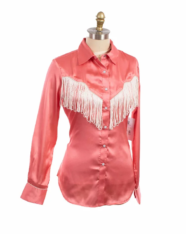 Scully Womens Retro Snap Fringe Pink 100% Polyester L/S Blouse S