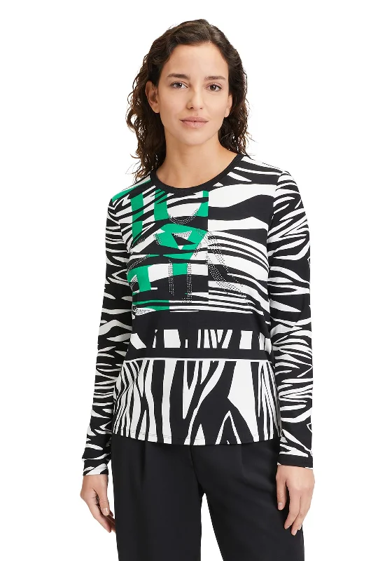 Betty Barclay Animal Print Embellished T-Shirt, Black & Green