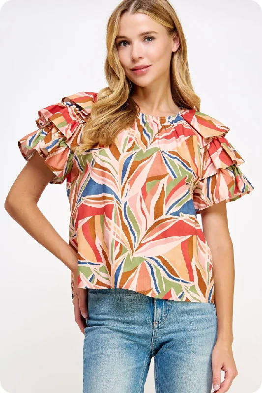 Quinn Printed Flutter Sleeve Top