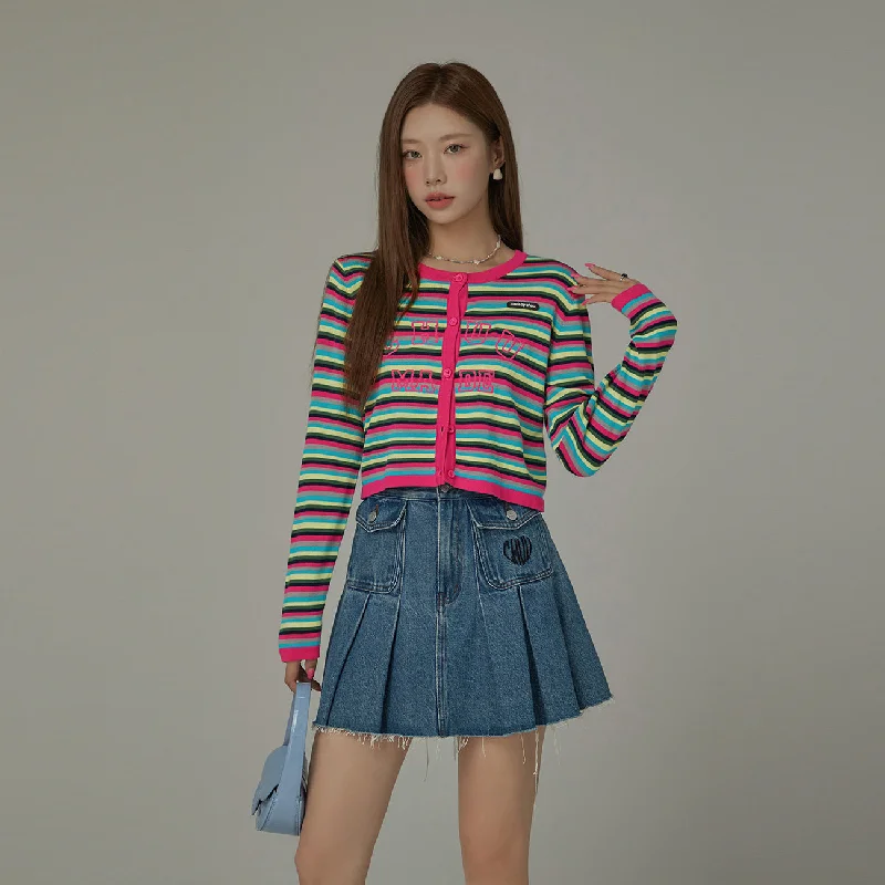 Rainbow Stripes Knit Button Cardigan