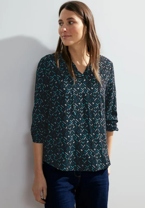 Cecil Minimal Geo Print Top, Strong Petrol Blue