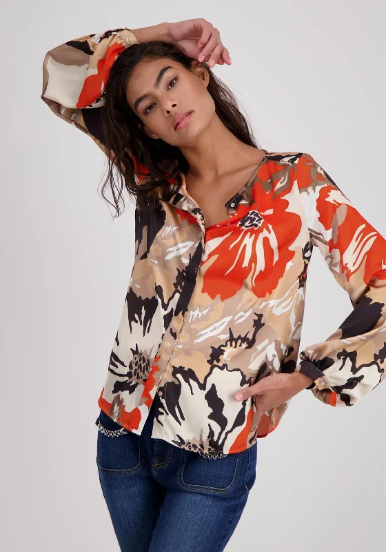 Monari Floral Print Satin Blouse, Orange