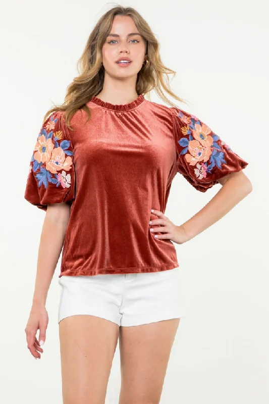 Savannah Velvet Embroidered Top