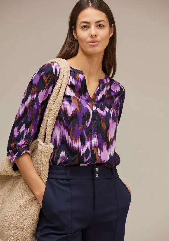 Street One Slit Neck Print Blouse, Deep Pure Lilac