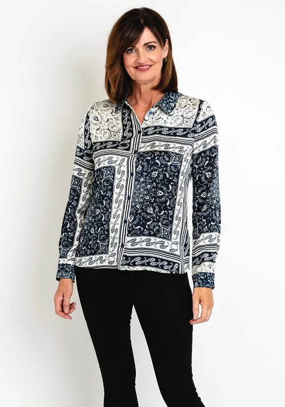 Guess Womens Paisly Print Shirt, Navy & White