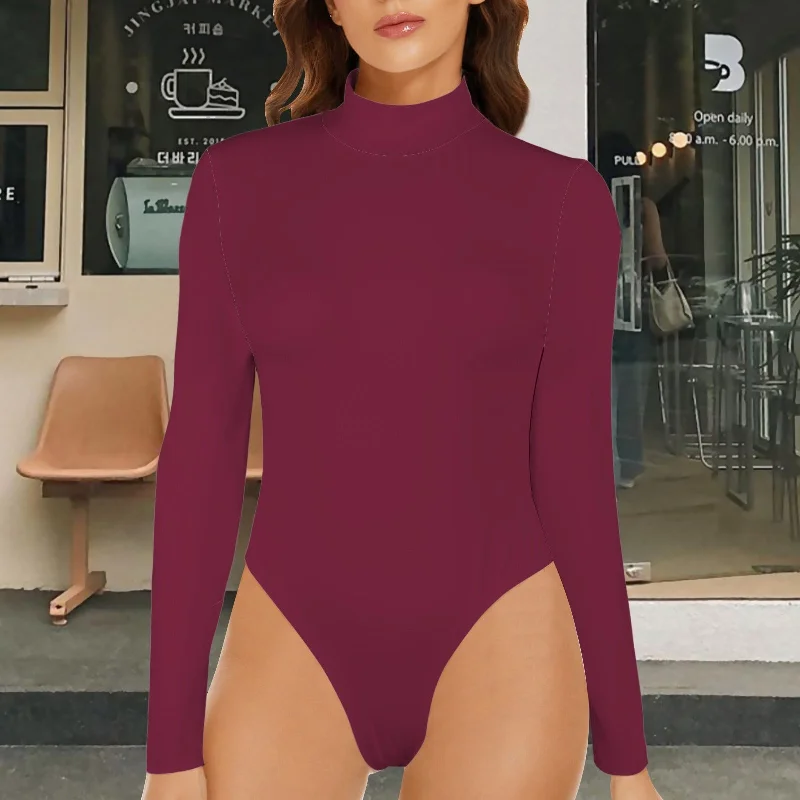 Turtle Neck Long Sleeve Bodysuit Dark Berry