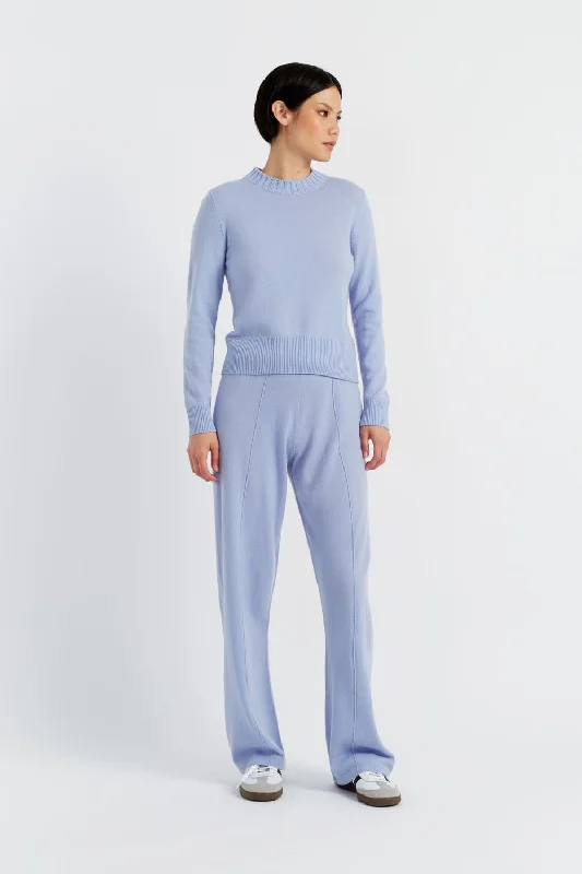 Washed-Blue Wool-Cashmere Wide-Leg Track Pants