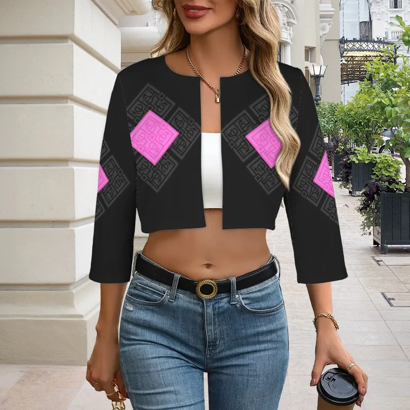 é Logo Fuchsia Black Open Front Short Blazer