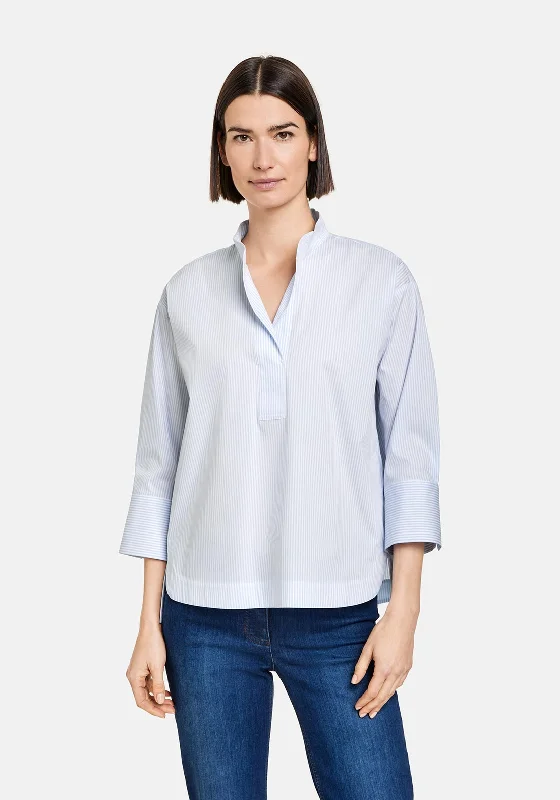 Gerry Weber High Collar Striped Blouse, Blue