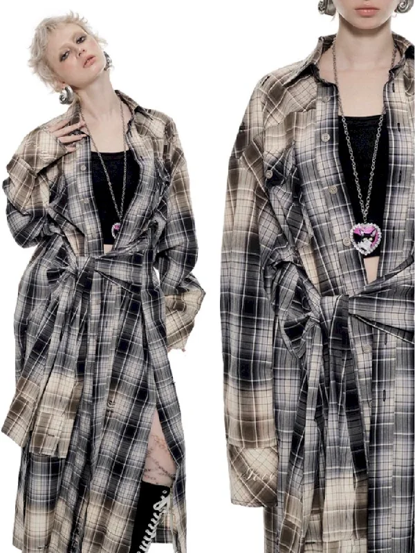 Long Plaid Shirt Style Dress [S0000009846]