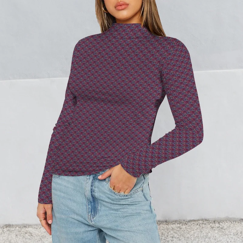 Turtleneck Slim Long Sleeve T-Shirt Berry Geo Multi Print