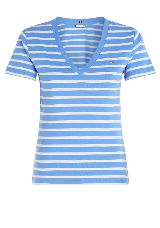 Tommy Hilfiger V-Neck Slim Fit Striped T-Shirt, Blue Spell