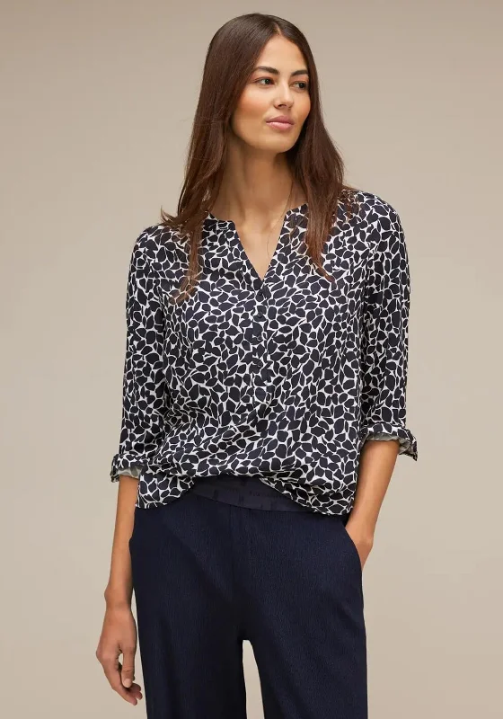 Street One V-Split Neck Print Blouse, Deep Blue