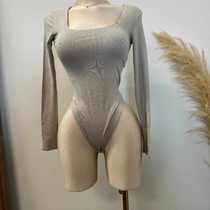 Basic Long sleeve Bodysuit-Taupe