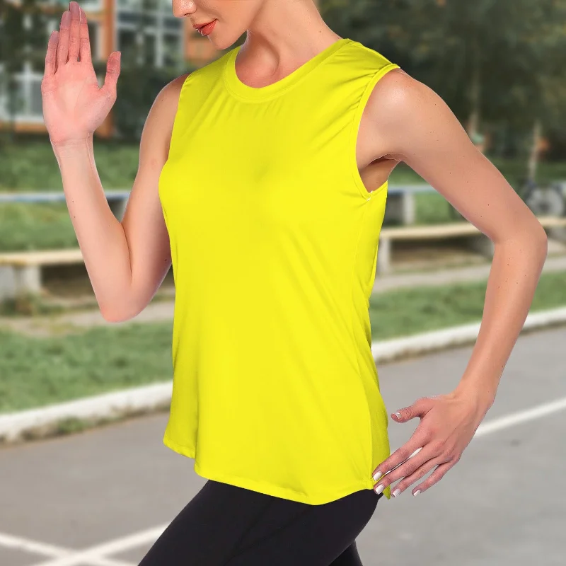 Round Neck Sleeveless Yoga Sport Tank Top Yellow