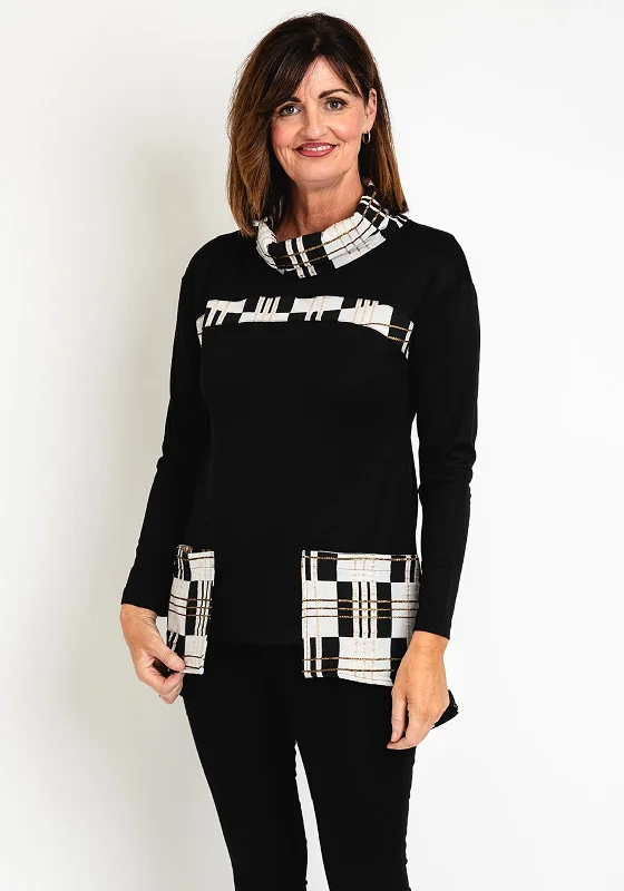 Ever Sassy Metallic Plaid Contrast Top, Black Multi