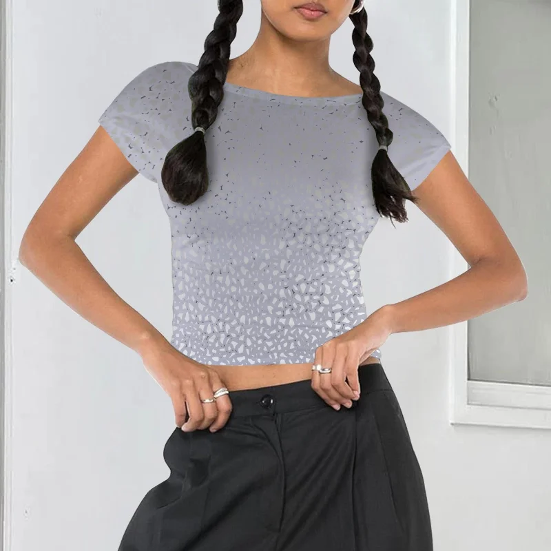 Cool Grey Natural Texture Print Backless T-Shirt