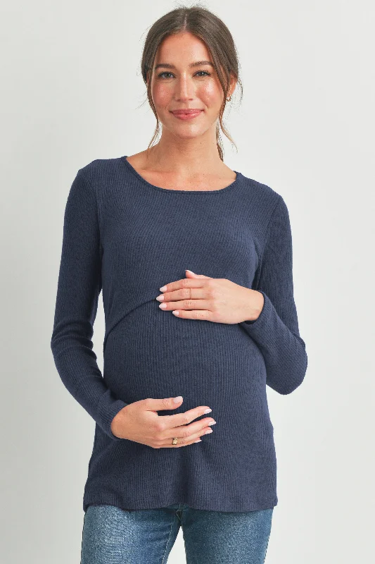 Ribbed Long Sleeve Maternity Nursing Shirt Top