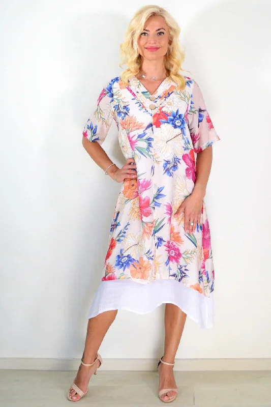 Light Beige Print Summer Tunic Dress