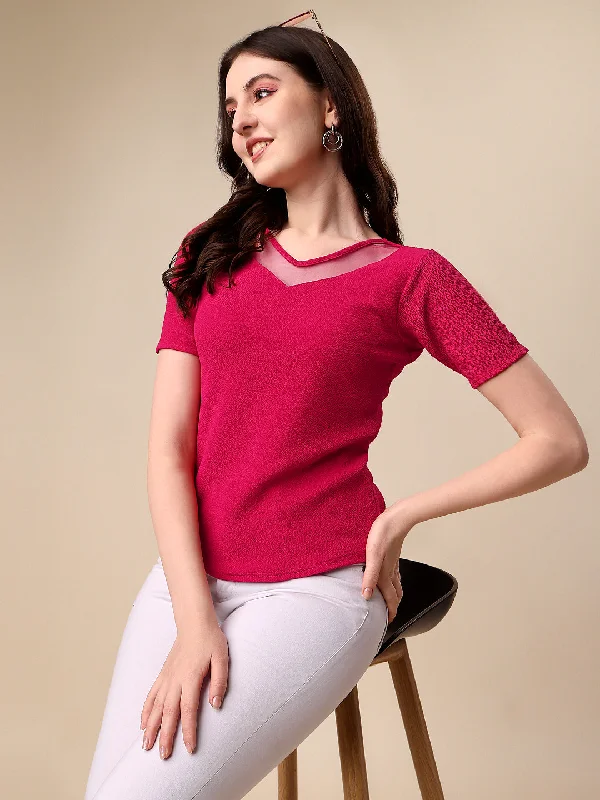 Casual Regular Sleeves Solid Women Pink Top