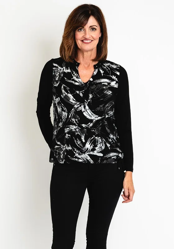 Dolcezza Shimmer Splatter Print Top, Black Silver