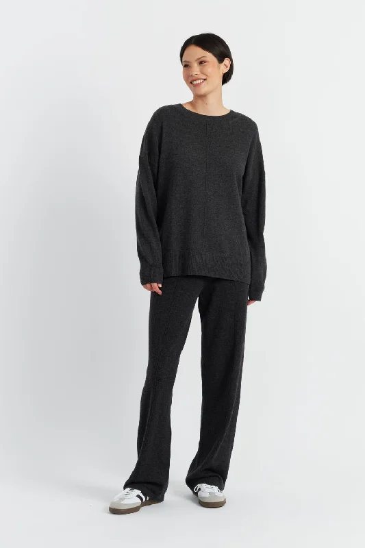 Charcoal Wool-Cashmere Wide-Leg Track Pants