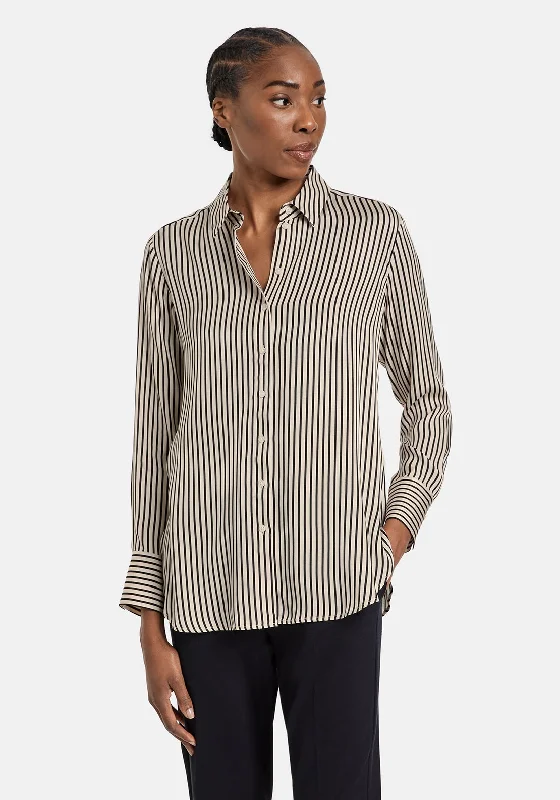 Gerry Weber Satin Feel Striped Shirt, Beige