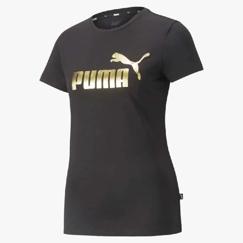 Puma Womens Ess+ Metallic Logo Short Sleeve Tee Black