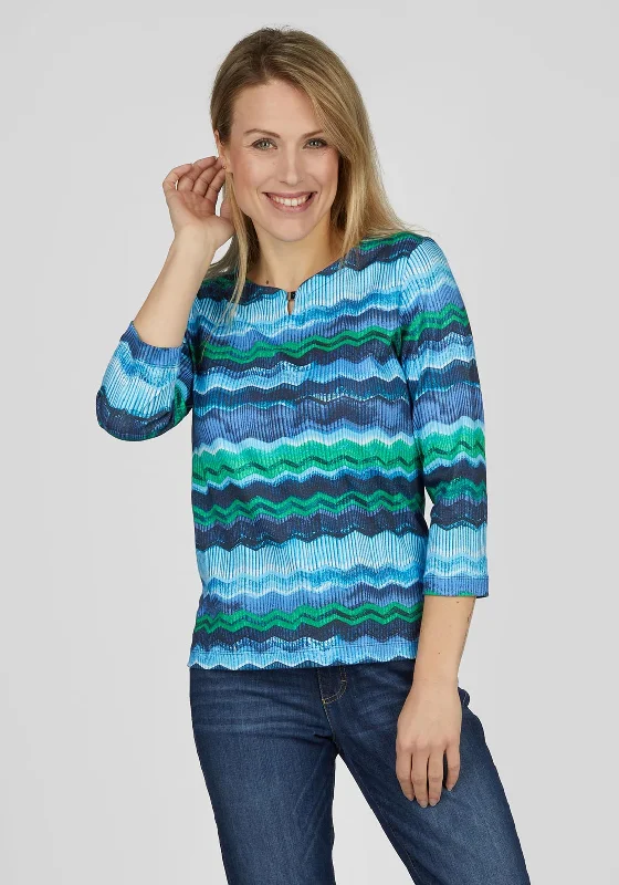 Rabe Zig Zag Pattern Notch Neckline Top, Blue