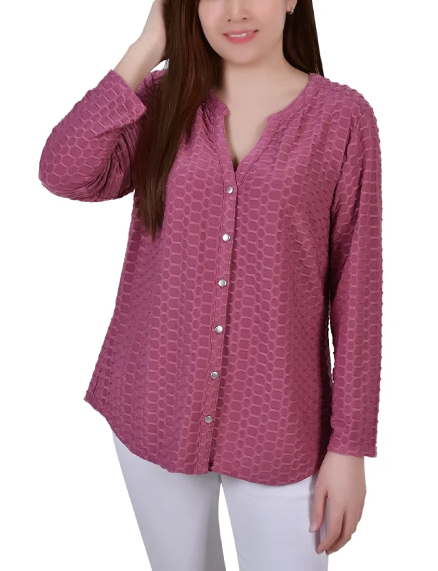 Petite Long Sleeve Honeycomb Top