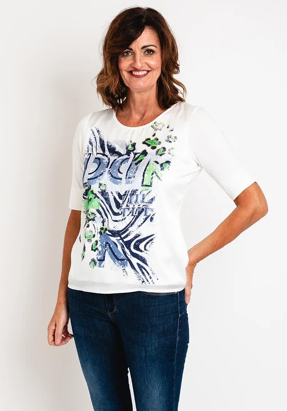 Just White Satin Print Top, White