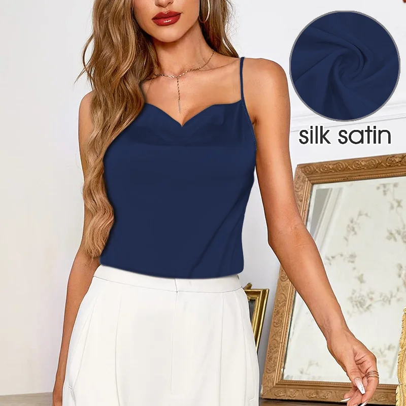 Night Sky Drop Neck Silky Satin-like Cami Top